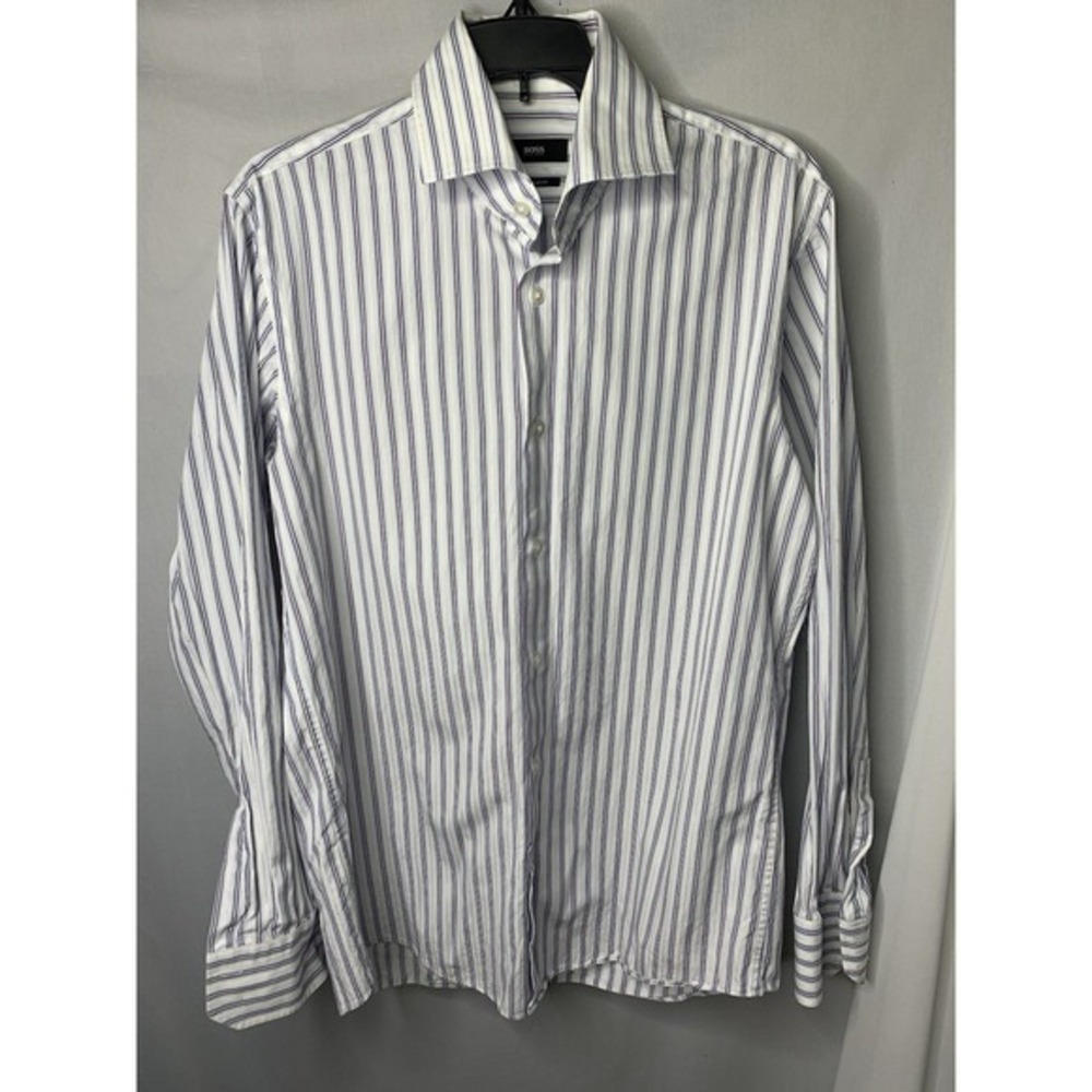 Mens 15 32/33 Hugo Boss Multicolor Striped Button Down Dress Shirt